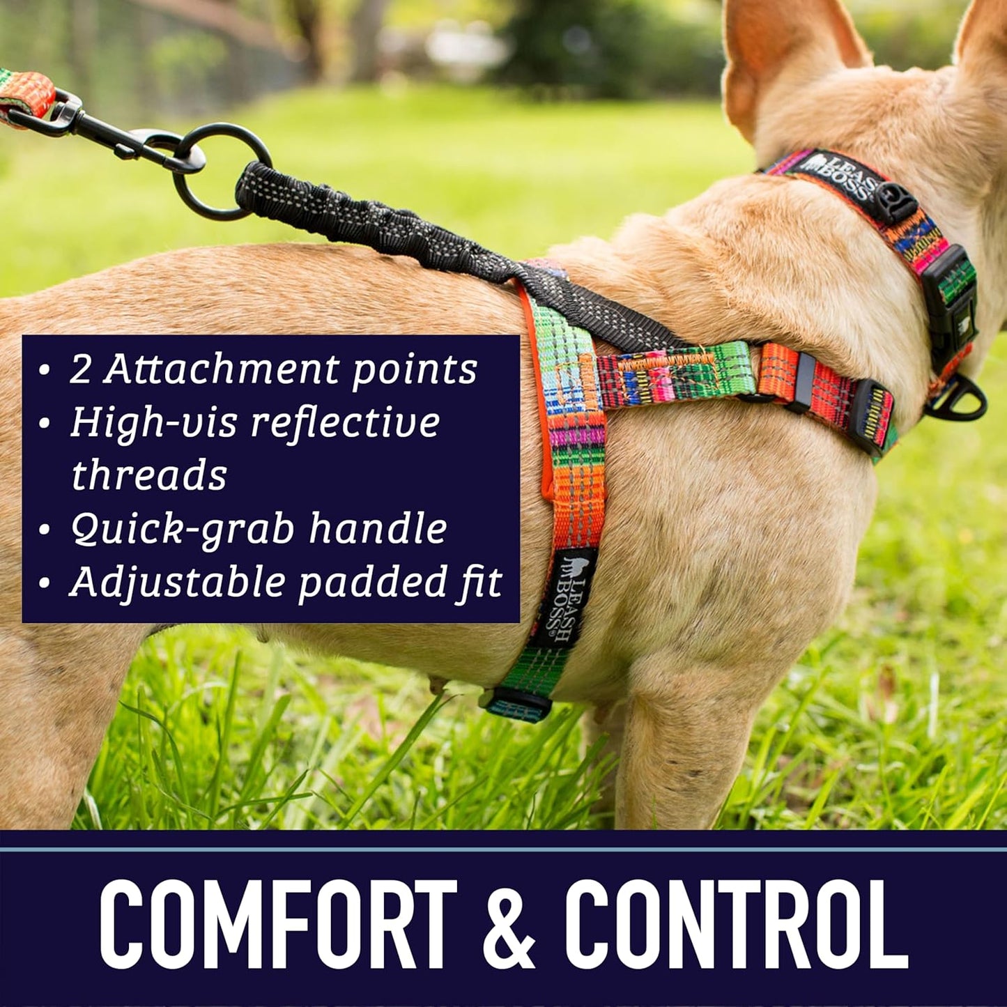 No Pull Dog Harness, Easy Walk for Small, Medium, and Large Pets, Reflective with Rear and Front Clip Attachment (Wave Pattern, Medium)