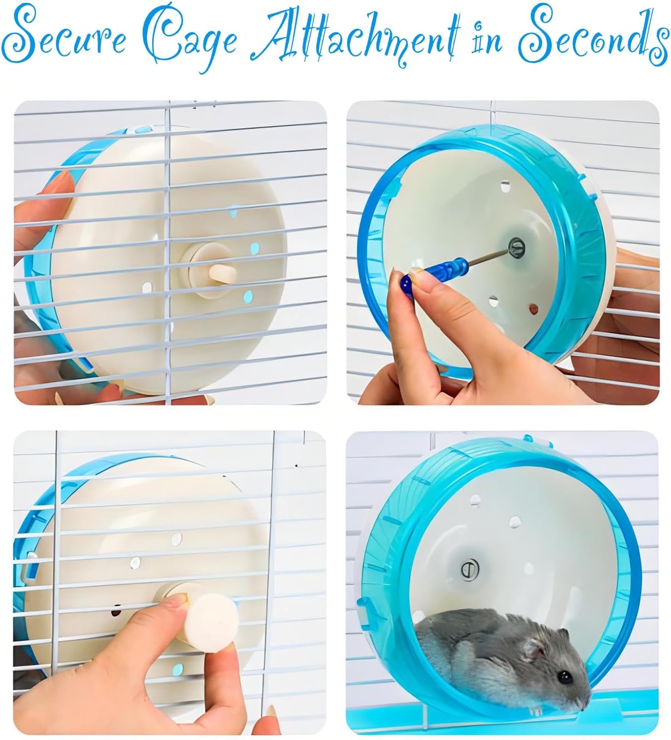 4.7 Inch Hamster Exercise Wheel - Attachable to Cage, 12Cm Durable Plastic Small Animal Running Wheel for Hamsters/Gerbils (Blue)