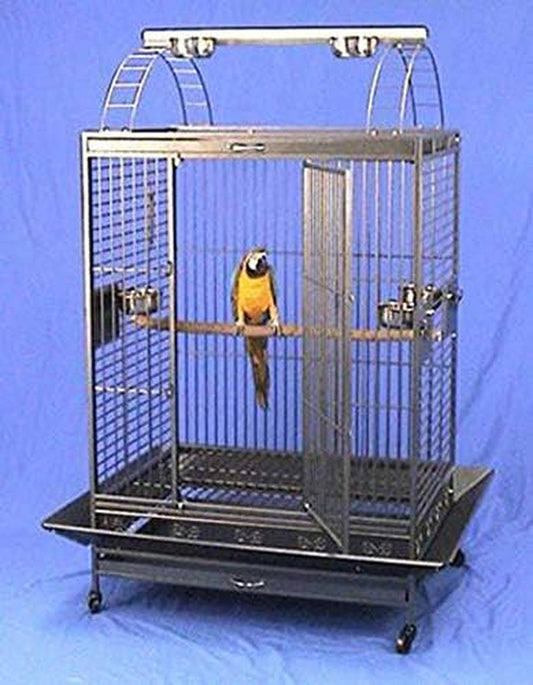 X Large Double Ladders Open Playtop Wrought Iron Bird Parrot Cage, 36"X26"X68"H (Black Vein)