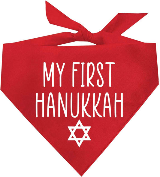 My First Hanukkah Dog Bandana | 100% Cotton | Made in USA | Hanukkah | Festival of Lights | Jewish Traditions | Red, One Size (350)