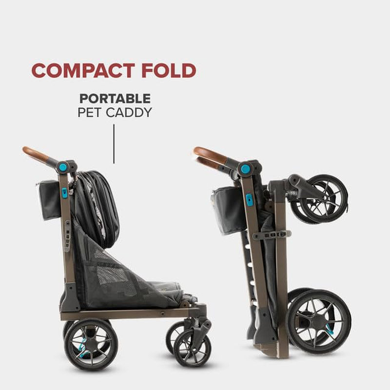 Pet Two Foldable Cart - Adjustable & Portable Pet Stroller with Caddy, Foam Filled Rubber Wheels, Storage - Carriage for Small & Medium Dogs, Cats under 75 Lbs