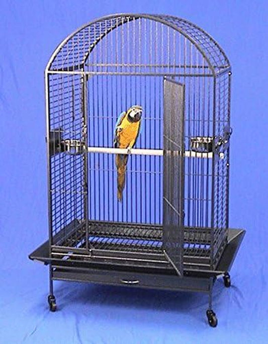 Extra Large Wrought Iron Bird Cage Parrot Cages Macaw Dometop 36"X26"X65" (Black Vein)