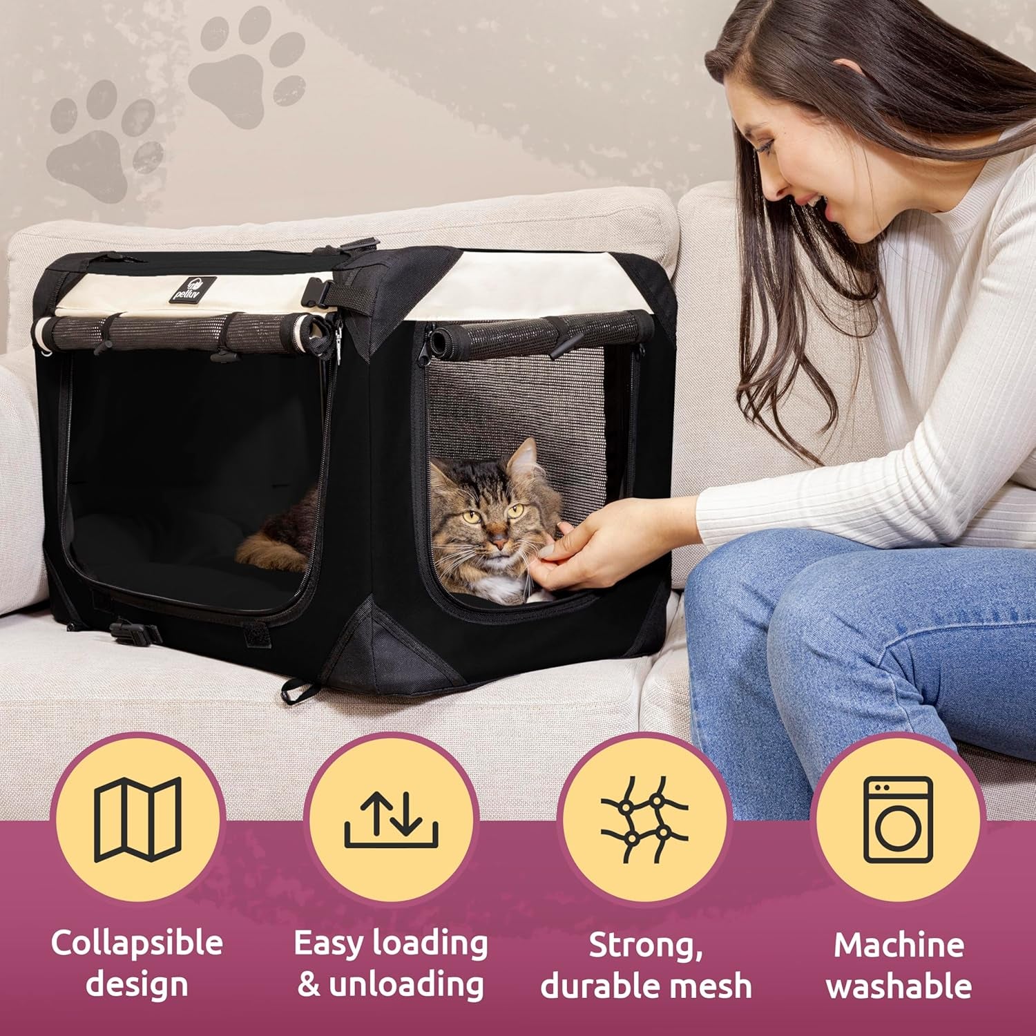 Large Cat Carrier & Dog Carrier for 2 Cats or Medium Dog. Soft Sided Pet Carrier for Travel. Collapsible, Portable with Soft Bed, Top & Side Loading, Locking Zippers, Puppy Crate & Kennel