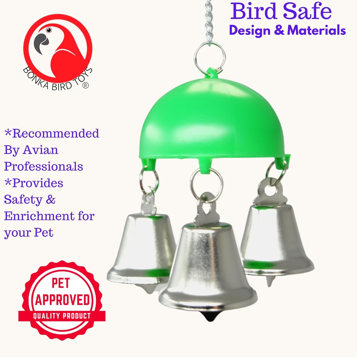 36458 Christmas Dome Bell Small Parrot Cage Toy, Parrotlet Budgie Canaries and Similar Breeds (Green)