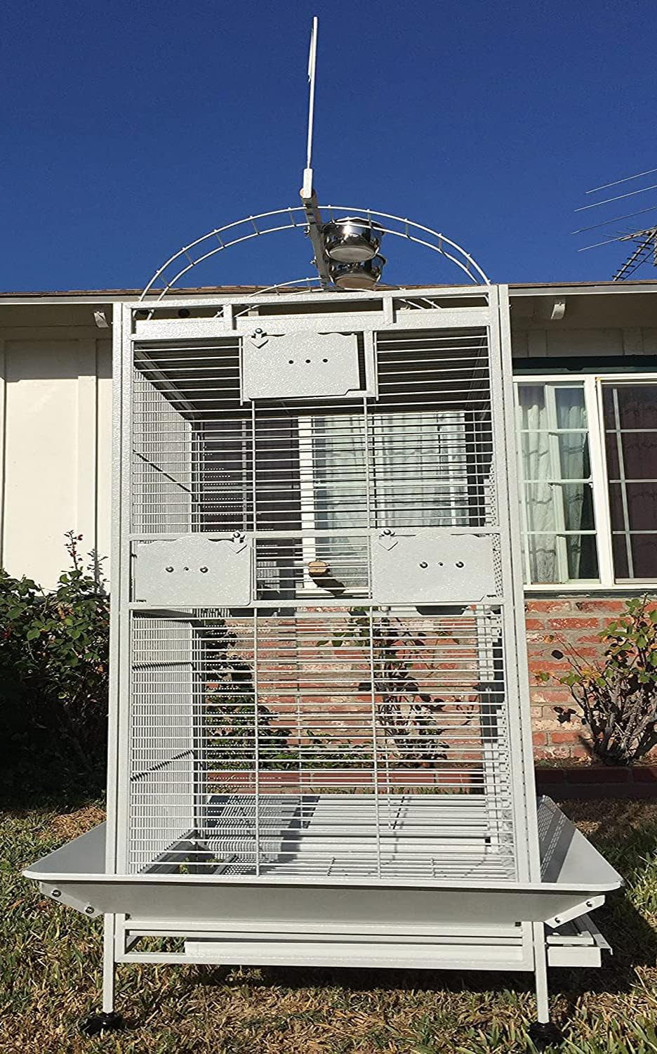 Extra Large Castle Playtop Parrot Rolling Cage for Large Macaws Cockatoos African Grey Amazon (32" L X 23" W X 66" H Whitevein)