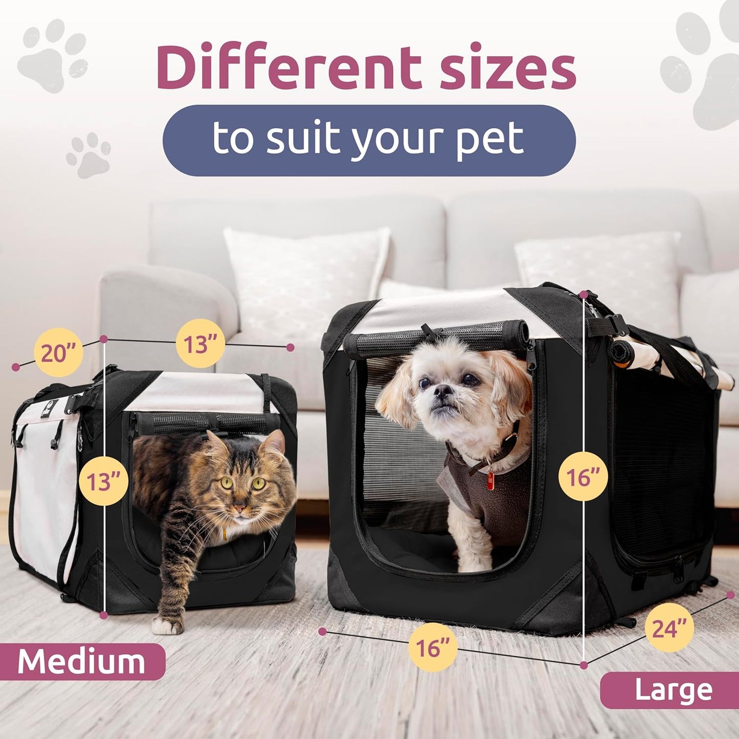 Large Cat Carrier & Dog Carrier for 2 Cats or Medium Dog. Soft Sided Pet Carrier for Travel. Collapsible, Portable with Soft Bed, Top & Side Loading, Locking Zippers, Puppy Crate & Kennel