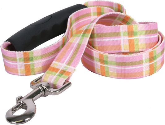 Southern Dawg Madras Pink Premium Dog Leash with Comfort Grip Handle-Large-1" and 5' (60") Made in the USA