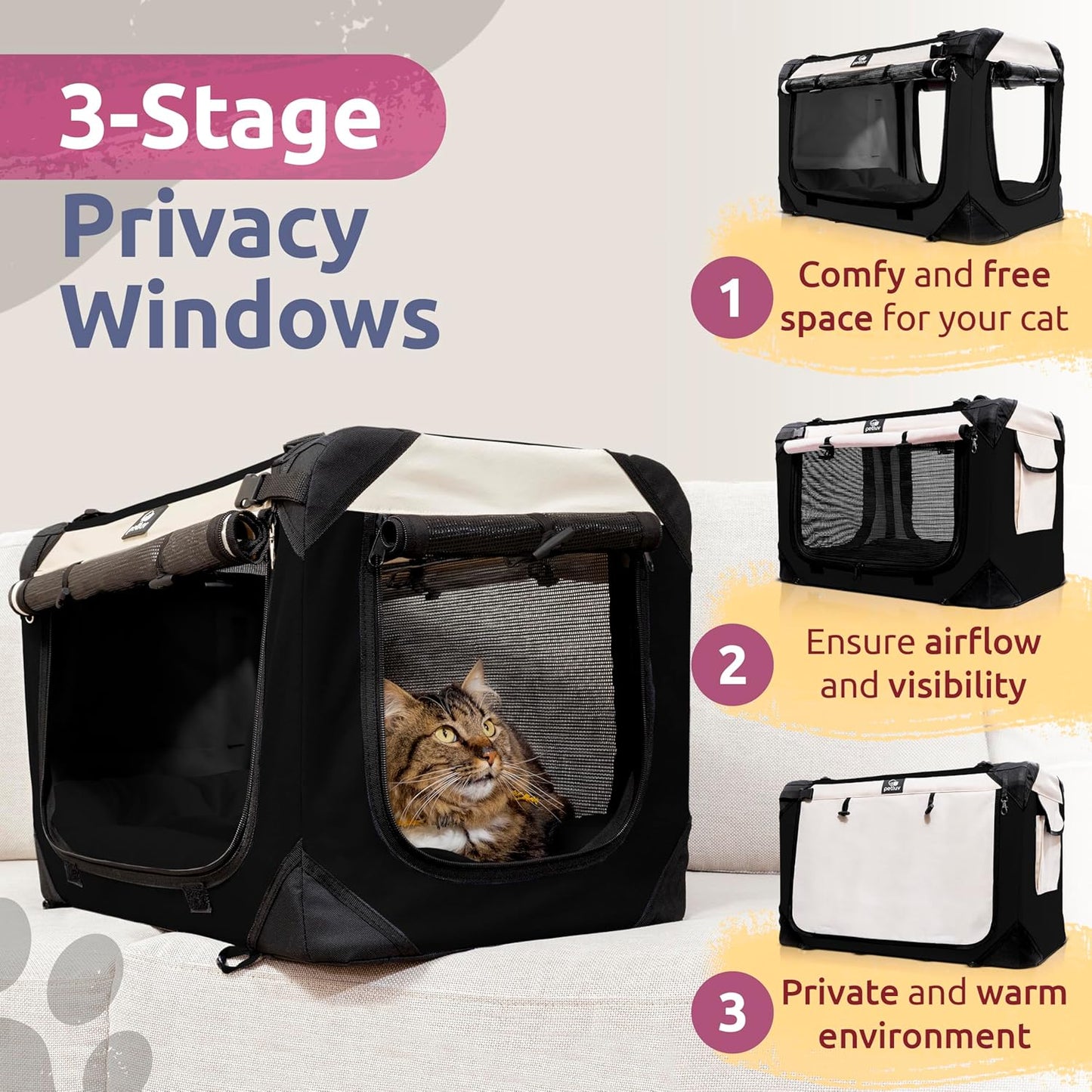 Large Cat Carrier & Dog Carrier for 2 Cats or Medium Dog. Soft Sided Pet Carrier for Travel. Collapsible, Portable with Soft Bed, Top & Side Loading, Locking Zippers, Puppy Crate & Kennel