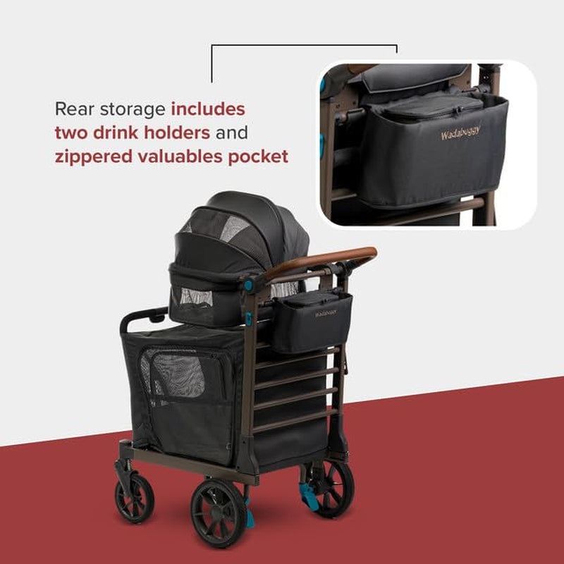 Pet Two Foldable Cart - Adjustable & Portable Pet Stroller with Caddy, Foam Filled Rubber Wheels, Storage - Carriage for Small & Medium Dogs, Cats under 75 Lbs