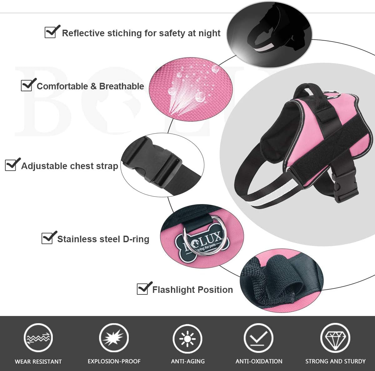Dog Harness, No-Pull Reflective Dog Vest, Breathable Adjustable Pet Harness with Handle for Outdoor Walking - No More Pulling, Tugging or Choking (Pink, S)