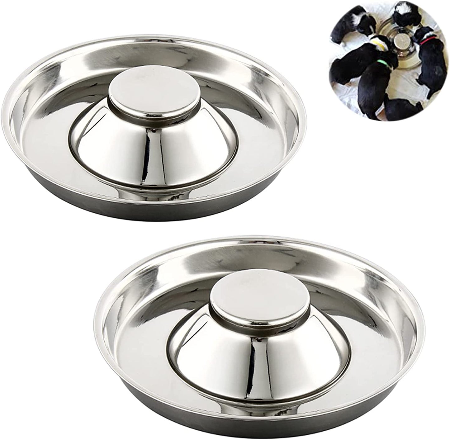 Stainless Steel Puppy Weaning Bowls,Cat Bowls for Food Water,Multiple Puppies Feeder Whelping Dishes,Litter Feeding Station Pans for Small Dogs Cats Eating at Same Time-Small Medium Large Size