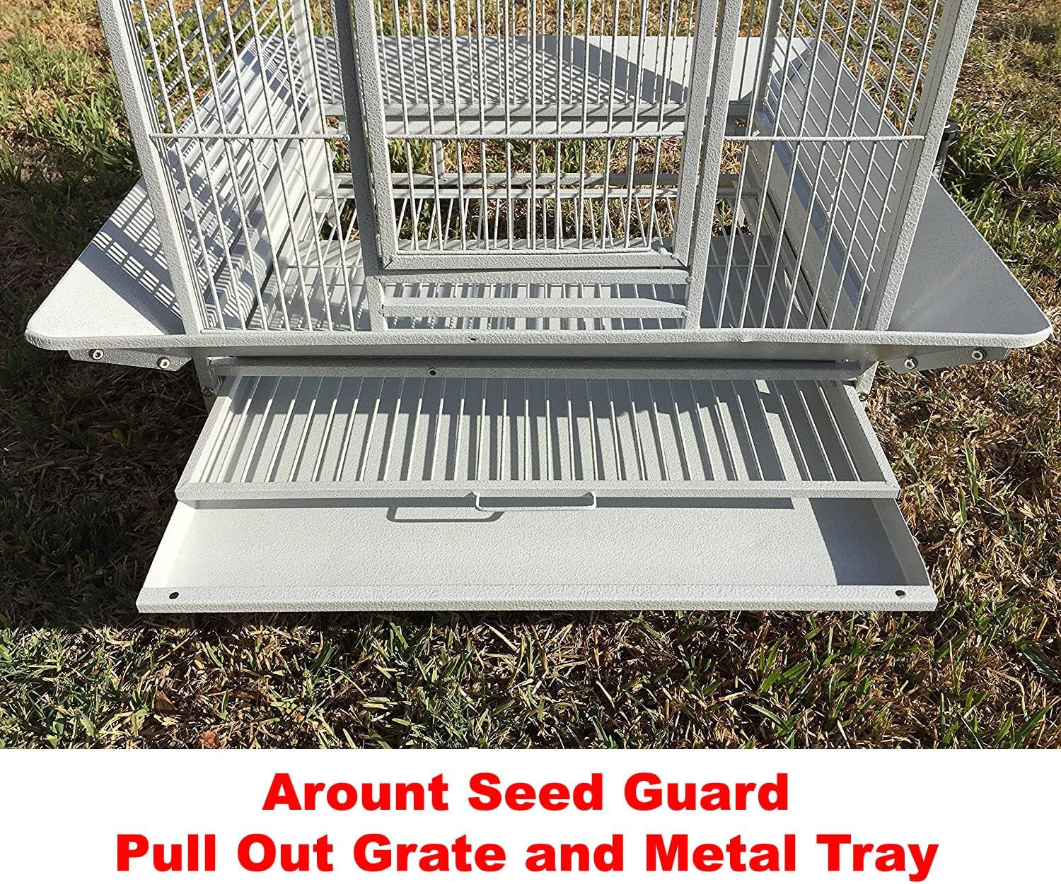 Extra Large Castle Playtop Parrot Rolling Cage for Large Macaws Cockatoos African Grey Amazon (32" L X 23" W X 66" H Whitevein)