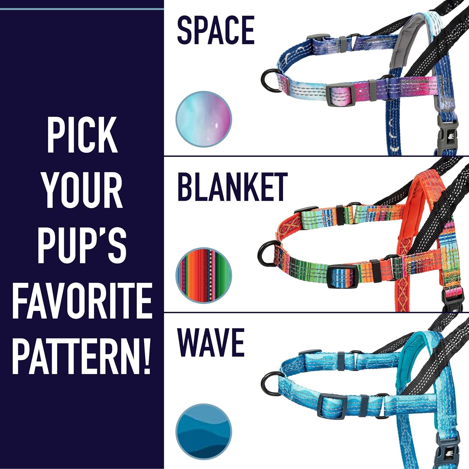 No Pull Dog Harness, Easy Walk for Small, Medium, and Large Pets, Reflective with Rear and Front Clip Attachment (Wave Pattern, Medium)