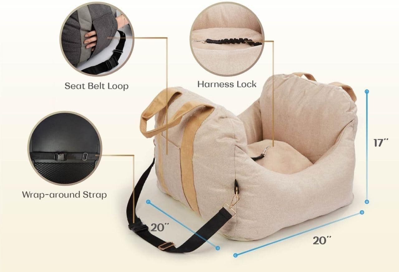 Dog Car Seat, Puppy Booster Seat, Travel Carrier Bed for Small and Medium Pets