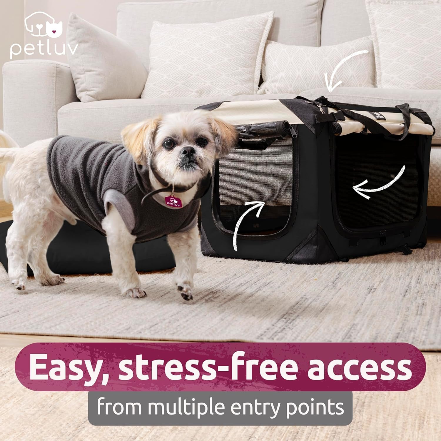 Large Cat Carrier & Dog Carrier for 2 Cats or Medium Dog. Soft Sided Pet Carrier for Travel. Collapsible, Portable with Soft Bed, Top & Side Loading, Locking Zippers, Puppy Crate & Kennel